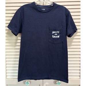 Salty Crew Blue Graphic Logo Print Crew‎ Neck Short Sleeve T-Shirt Size S Fish